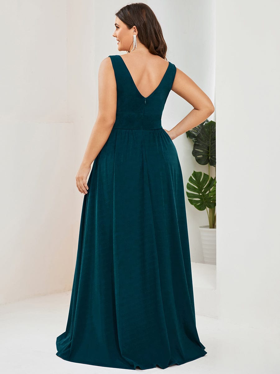 Elegant Sleeveless Bridesmaid Dress with Deep V Neck and A-Line Silhouette