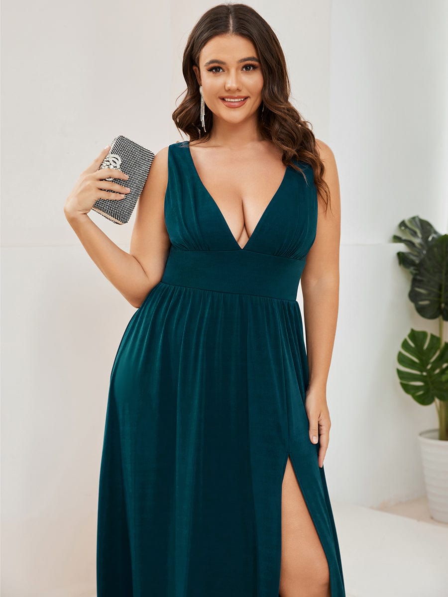 Elegant Sleeveless Bridesmaid Dress with Deep V Neck and A-Line Silhouette