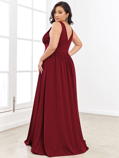 Elegant Sleeveless Bridesmaid Dress with Deep V Neck and A-Line Silhouette