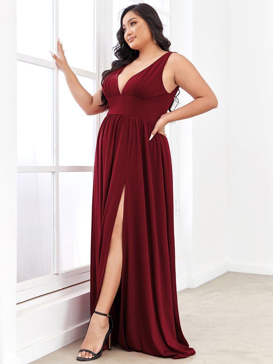 Elegant Sleeveless Bridesmaid Dress with Deep V Neck and A-Line Silhouette