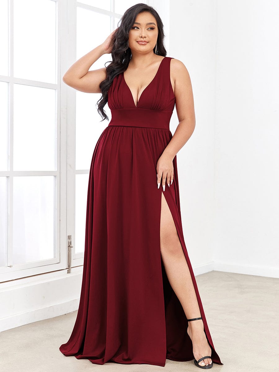 Elegant Sleeveless Bridesmaid Dress with Deep V Neck and A-Line Silhouette