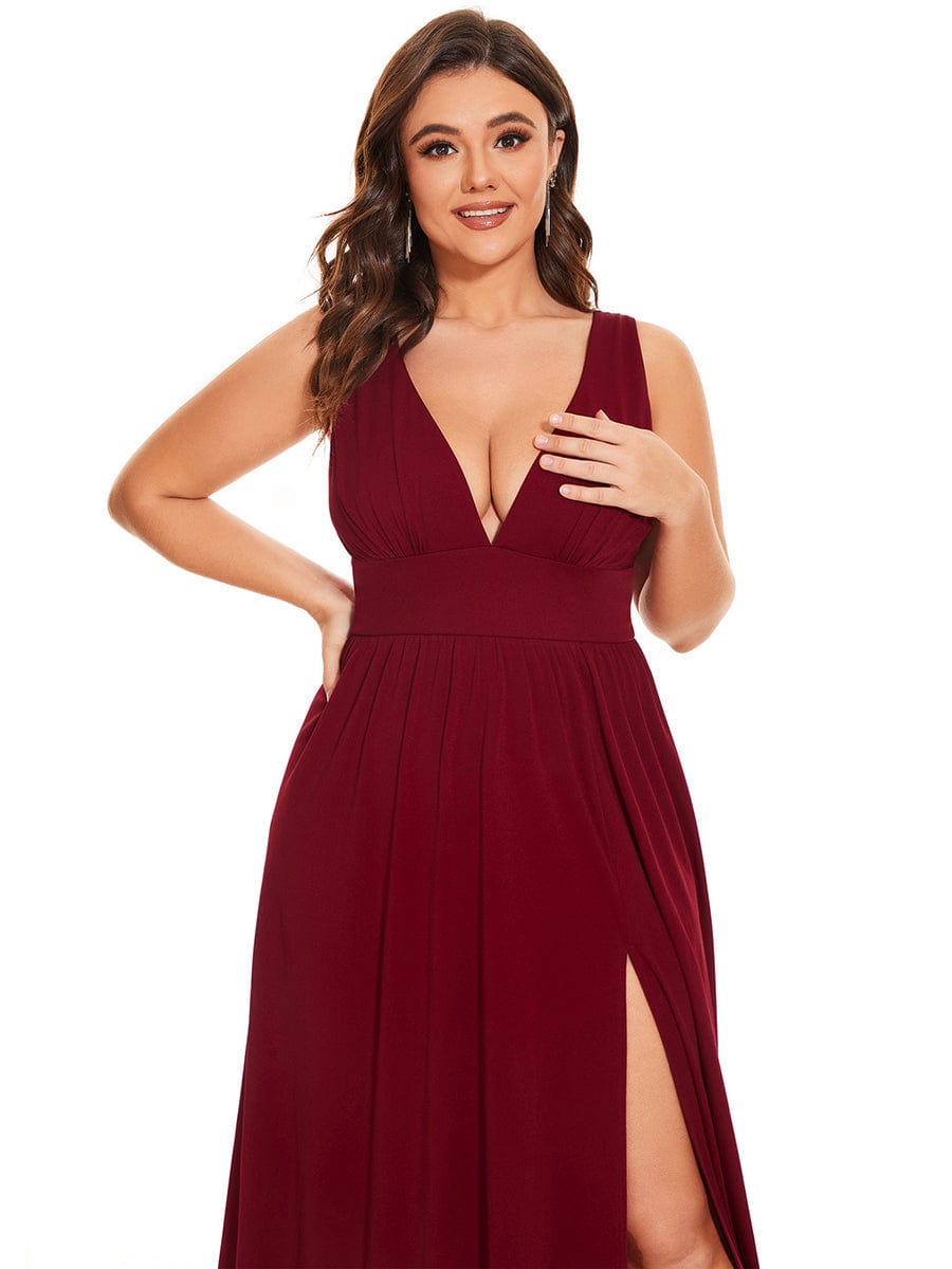 Elegant Sleeveless Bridesmaid Dress with Deep V Neck and A-Line Silhouette