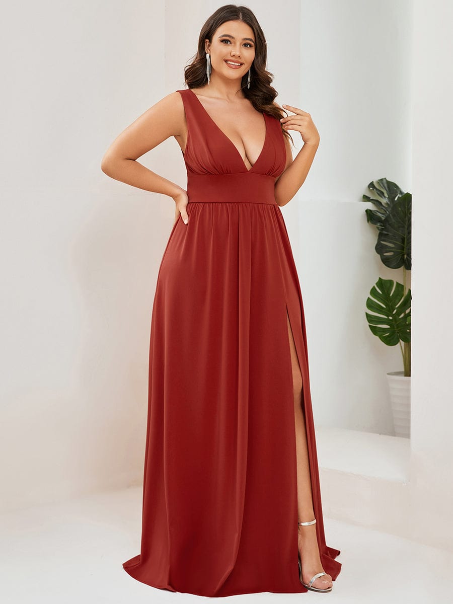 Elegant Sleeveless Bridesmaid Dress with Deep V Neck and A-Line Silhouette
