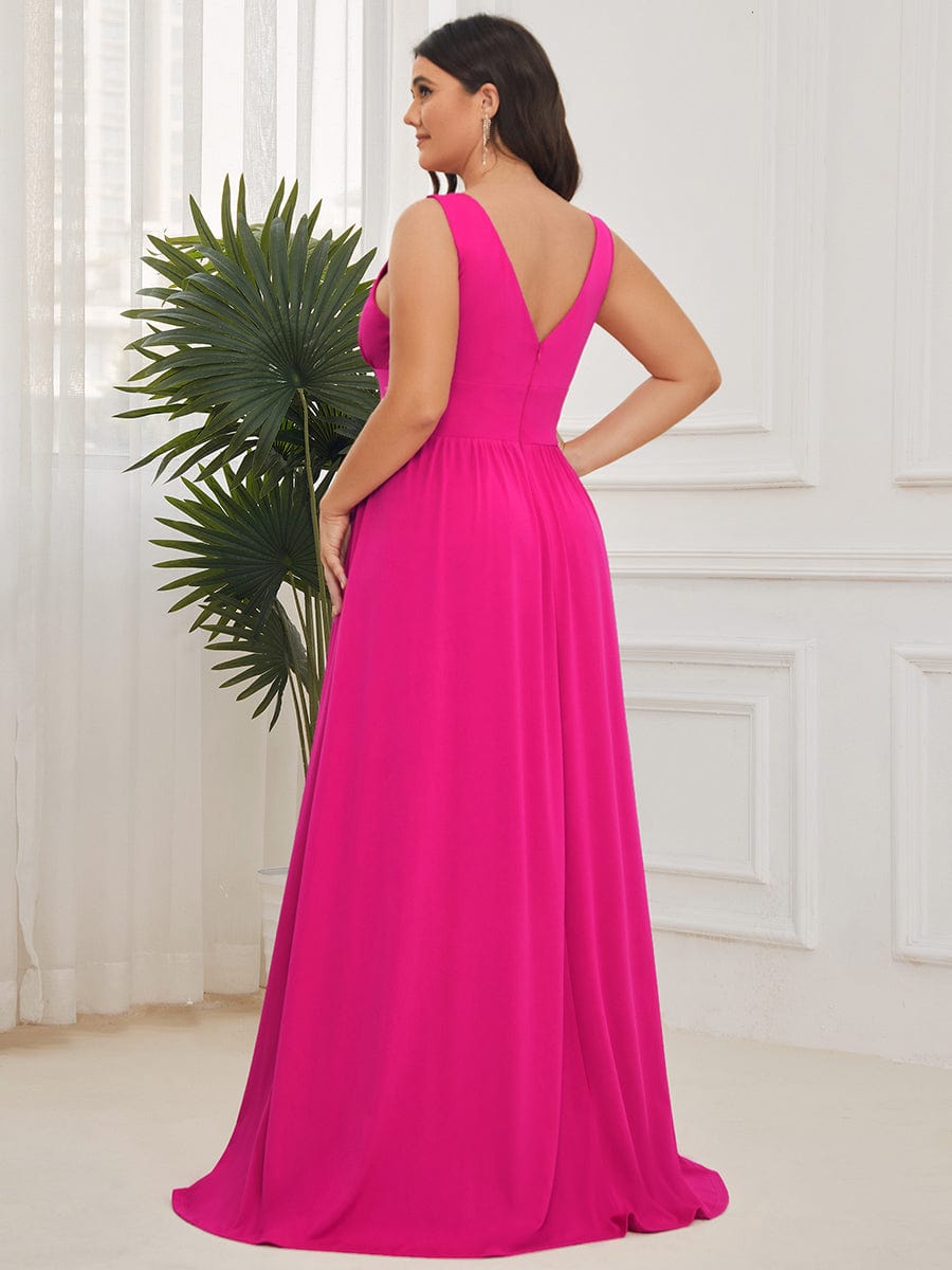 Elegant Sleeveless Bridesmaid Dress with Deep V Neck and A-Line Silhouette