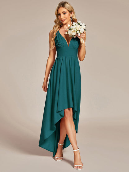 Elegant Sleeveless High Low Bridesmaid Gown