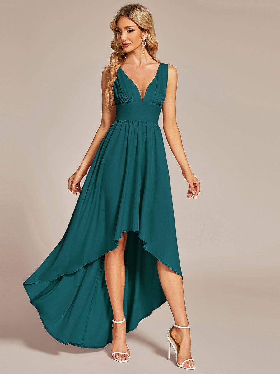 Elegant Sleeveless High Low Bridesmaid Gown