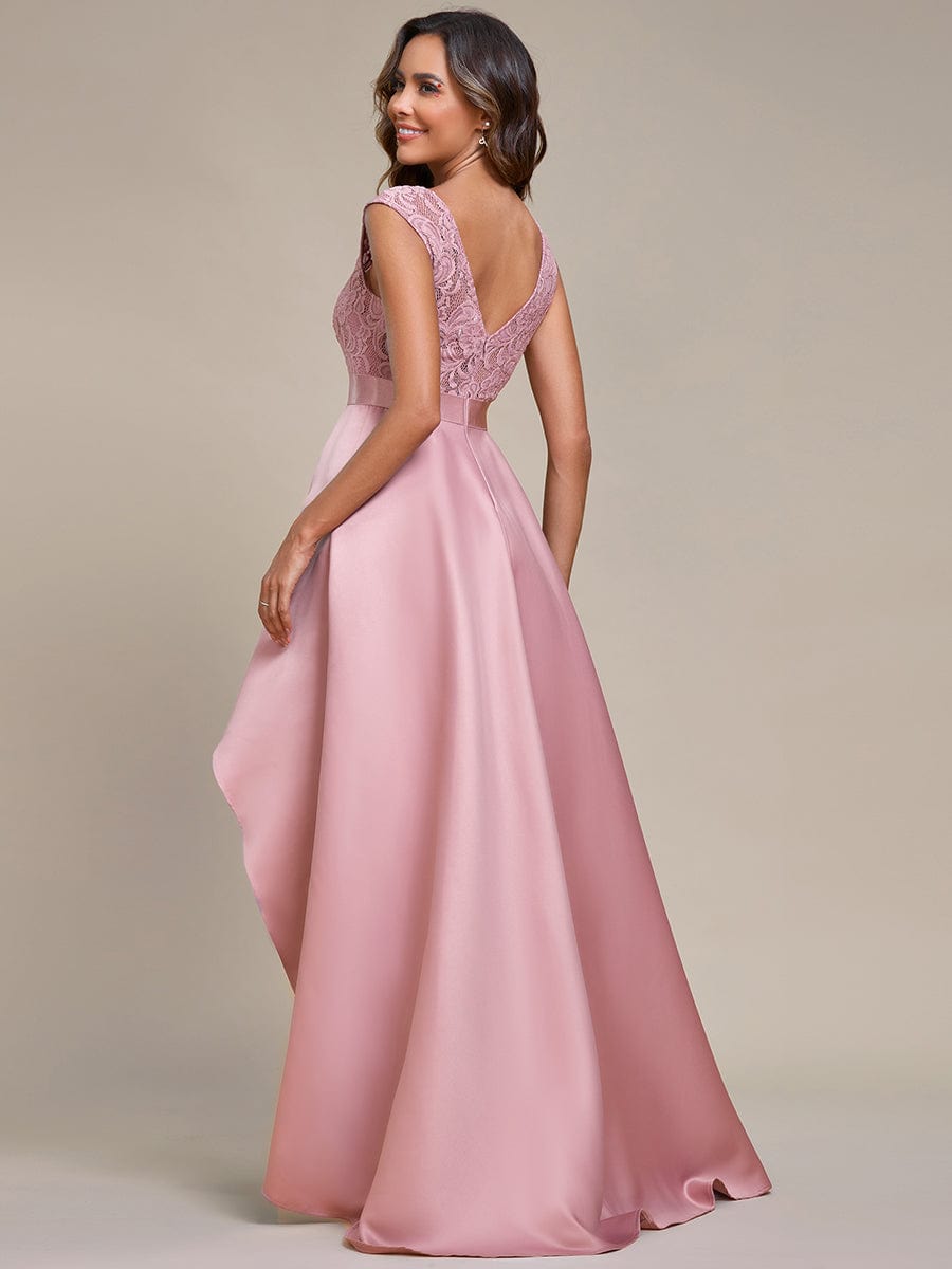 Elegant Sleeveless High Low Lace & Stain Evening Gowns