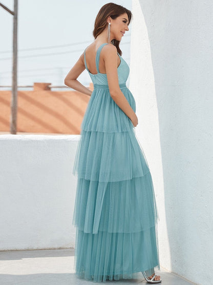 Elegant Sleeveless Maternity Dress with Ruffle Detail