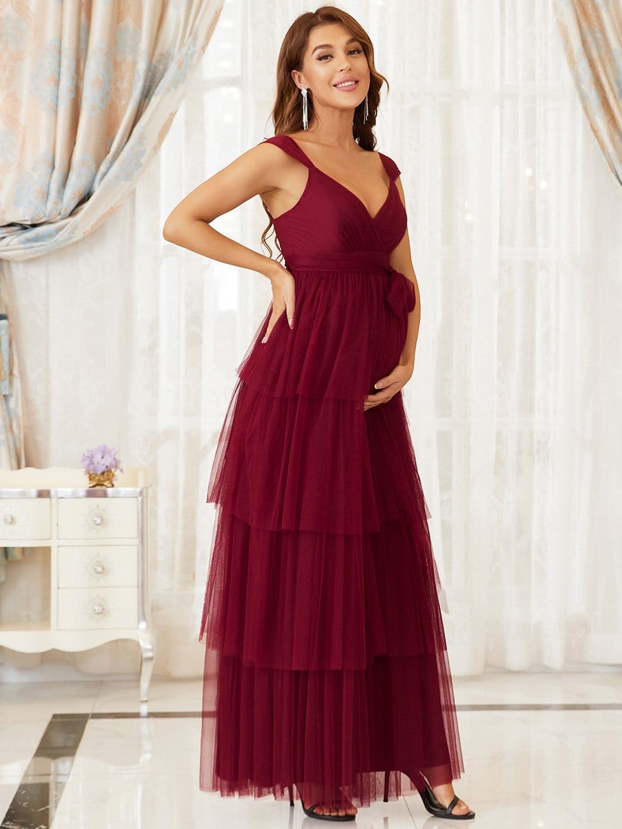 Elegant Sleeveless Maternity Dress with Ruffle Detail