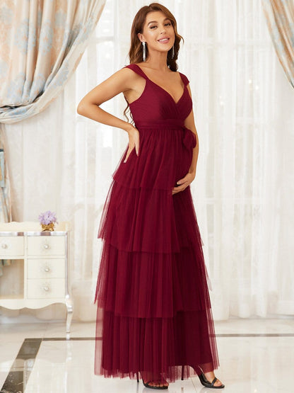 Elegant Sleeveless Maternity Dress with Ruffle Detail