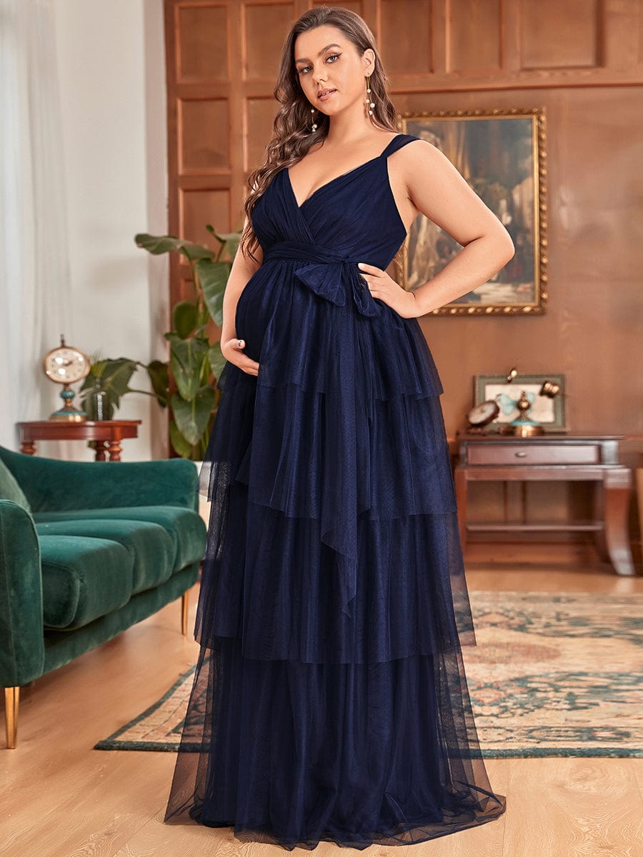 Elegant Sleeveless Maternity Dress with Ruffle Detail