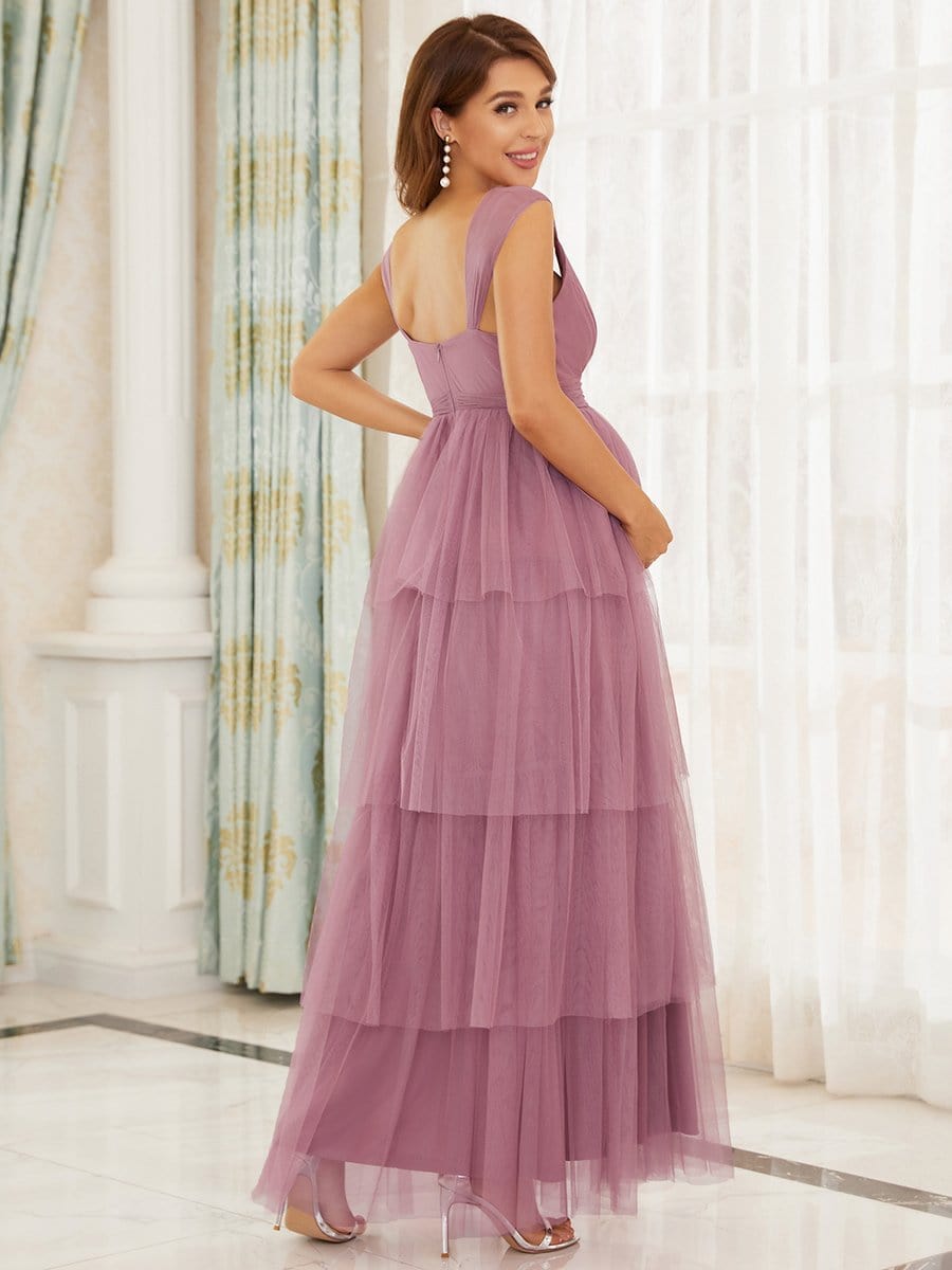 Elegant Sleeveless Maternity Dress with Ruffle Detail