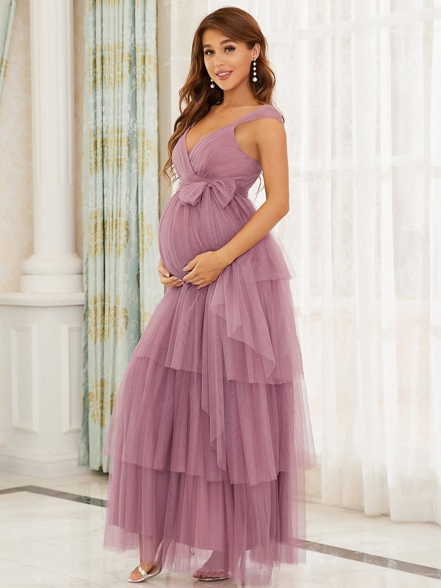 Elegant Sleeveless Maternity Dress with Ruffle Detail