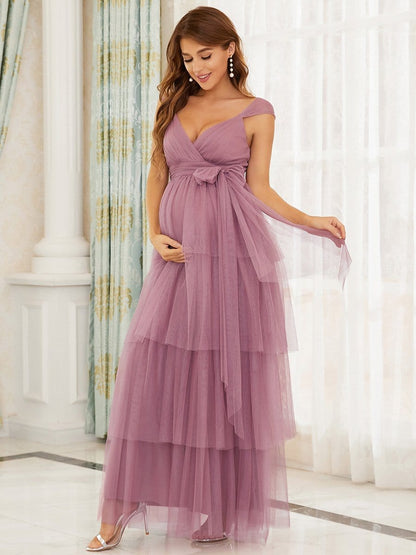 Elegant Sleeveless Maternity Dress with Ruffle Detail
