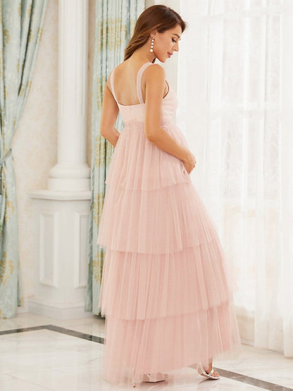 Elegant Sleeveless Maternity Dress with Ruffle Detail