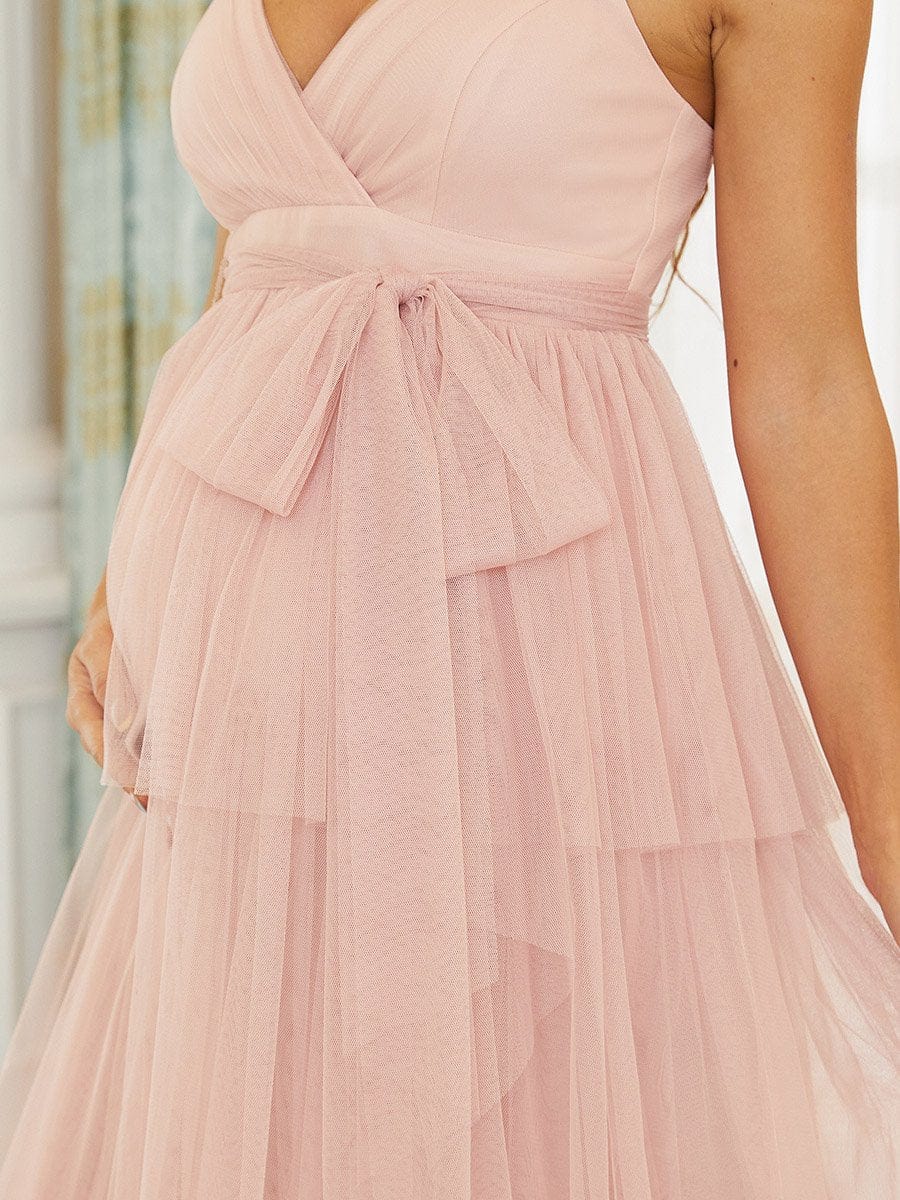 Elegant Sleeveless Maternity Dress with Ruffle Detail