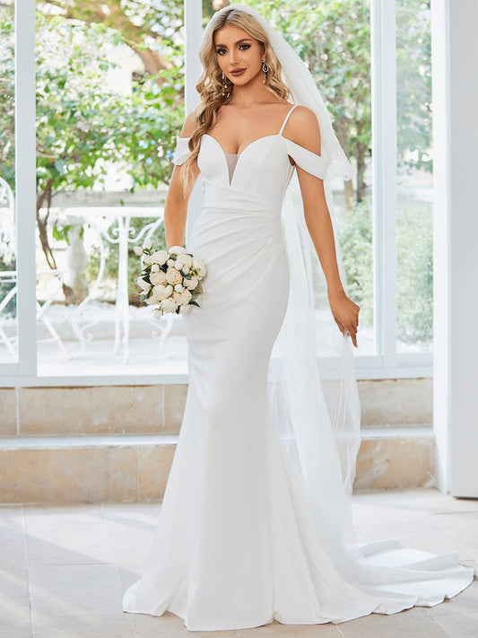 Elegant Sleeveless Mermaid Wedding Gown with Off Shoulder Design