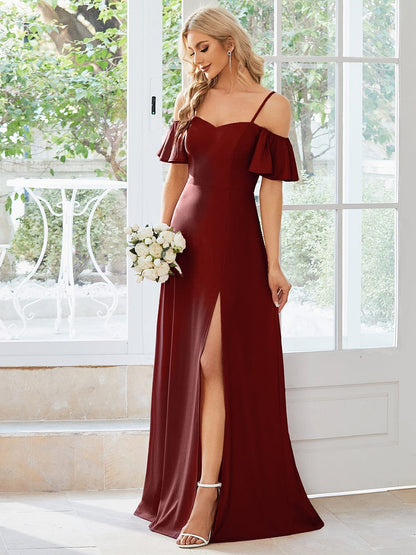 Elegant Sleeveless Off-Shoulder A-Line Knitted Evening Gown