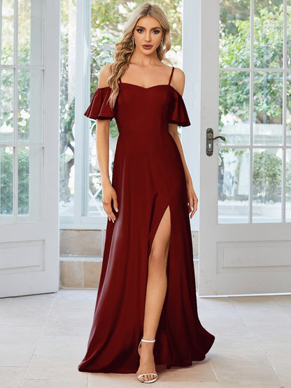 Elegant Sleeveless Off-Shoulder A-Line Knitted Evening Gown