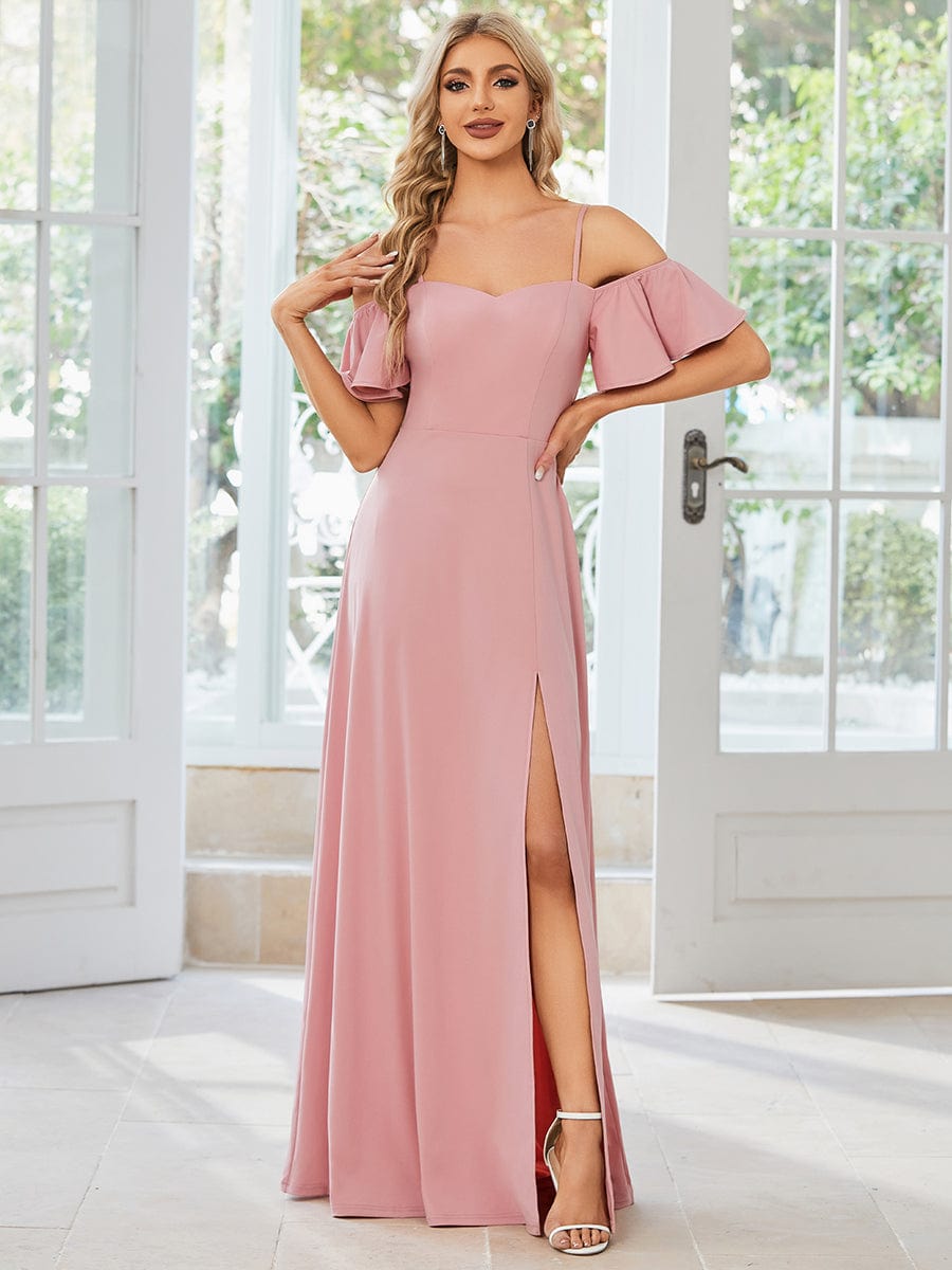 Elegant Sleeveless Off-Shoulder A-Line Knitted Evening Gown
