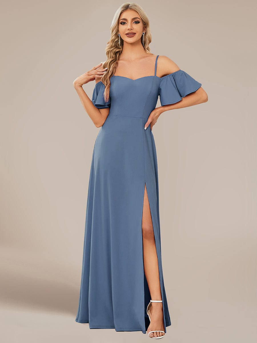 Elegant Sleeveless Off-Shoulder A-Line Knitted Evening Gown
