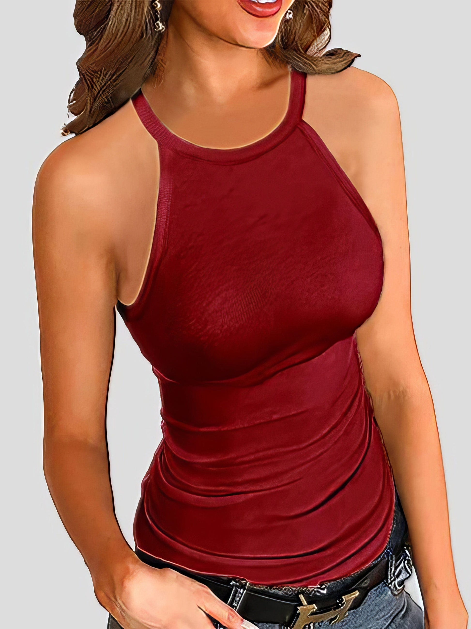 Elegant Slim-fit Halter Sleeveless Vest in Solid Color