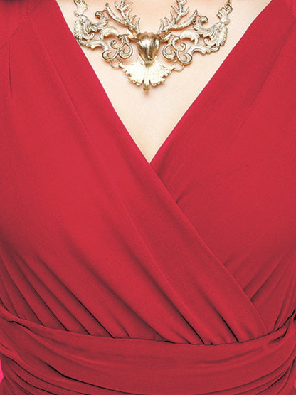 Elegant Solid Surplice Neck High Waist Short Sleeve Maxi Dress