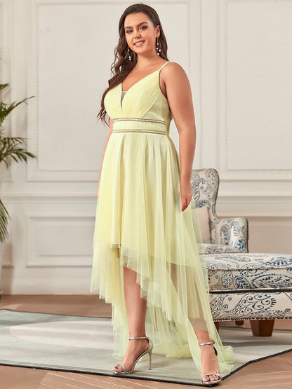 Elegant Spaghetti Strap High Low Plus Size Prom Dress