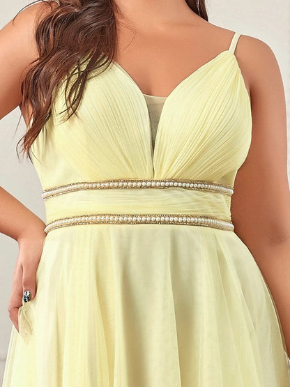 Elegant Spaghetti Strap High Low Plus Size Prom Dress