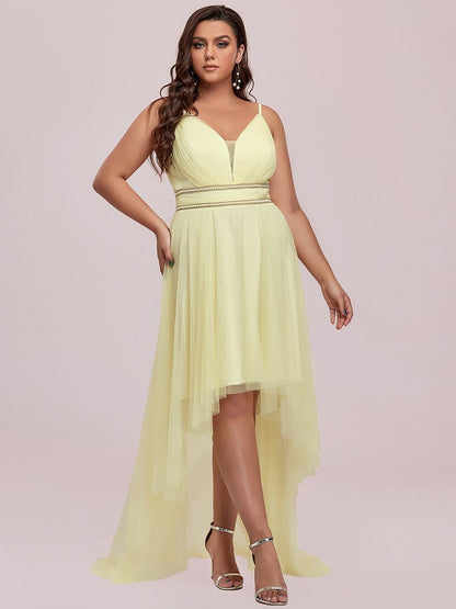 Elegant Spaghetti Strap High Low Plus Size Prom Dress