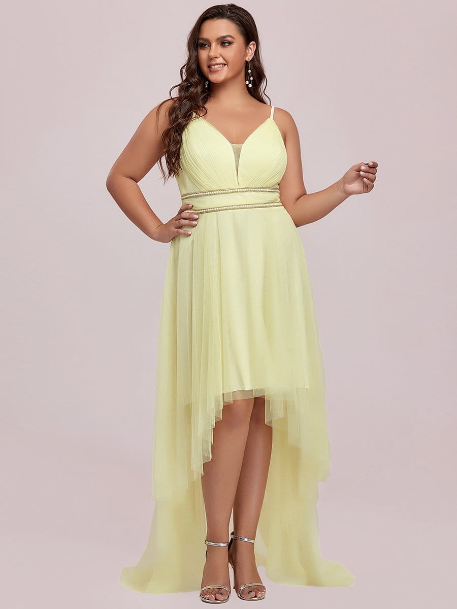 Elegant Spaghetti Strap High Low Plus Size Prom Dress