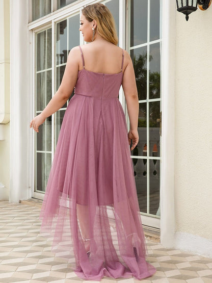 Elegant Spaghetti Strap High Low Plus Size Prom Dress