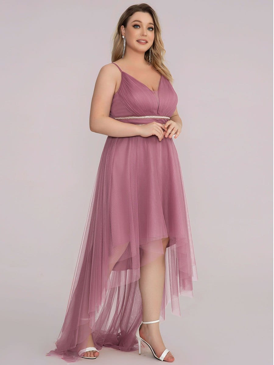 Elegant Spaghetti Strap High Low Plus Size Prom Dress