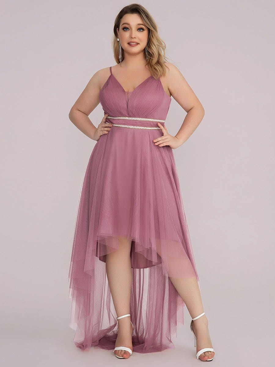 Elegant Spaghetti Strap High Low Plus Size Prom Dress