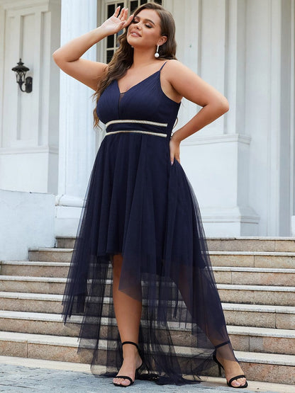 Elegant Spaghetti Strap High Low Plus Size Prom Dress