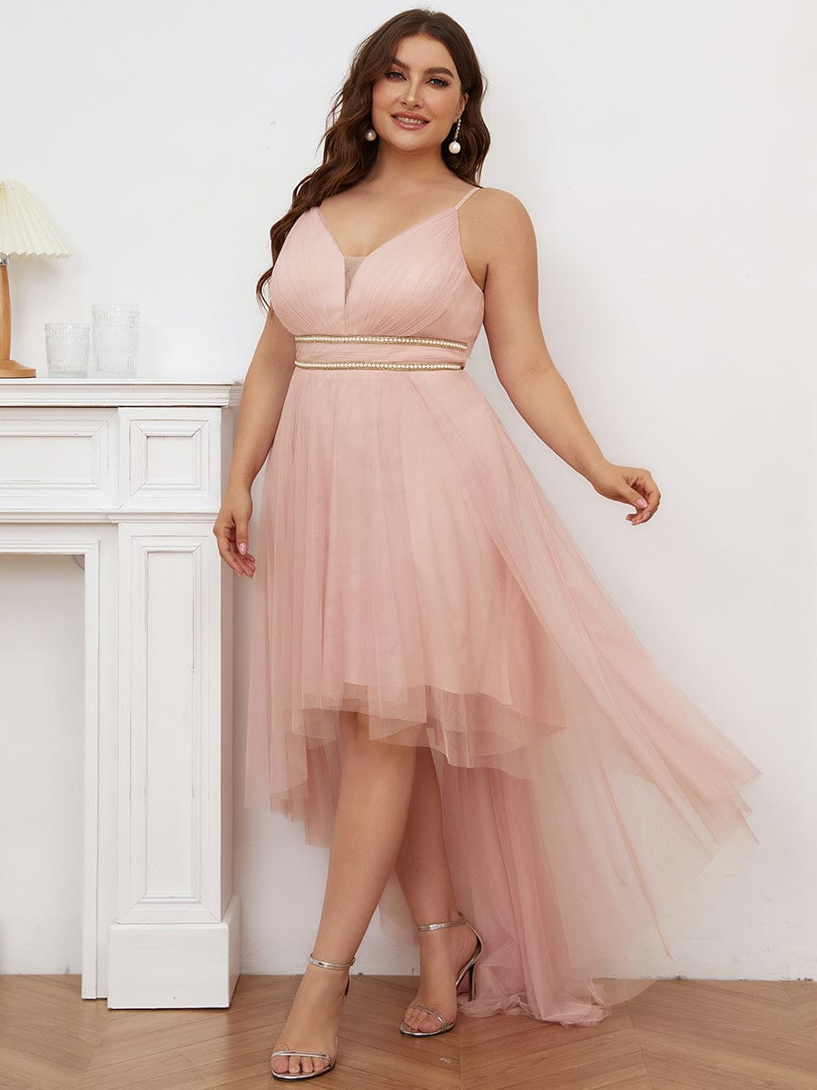 Elegant Spaghetti Strap High Low Plus Size Prom Dress
