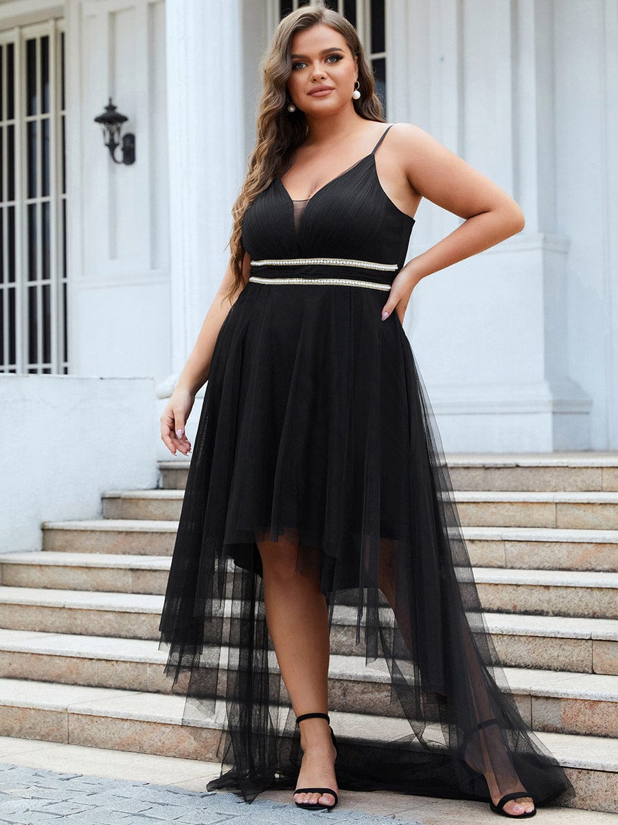 Elegant Spaghetti Strap High Low Plus Size Prom Dress