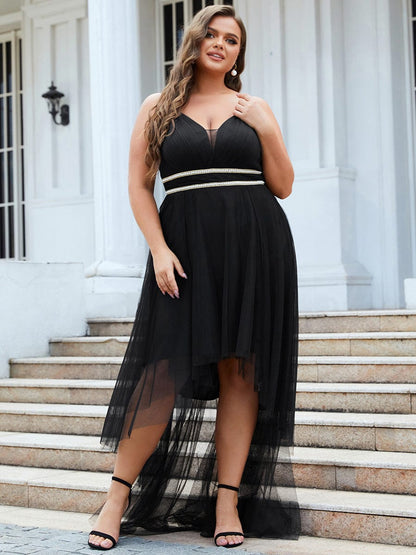 Elegant Spaghetti Strap High Low Plus Size Prom Dress