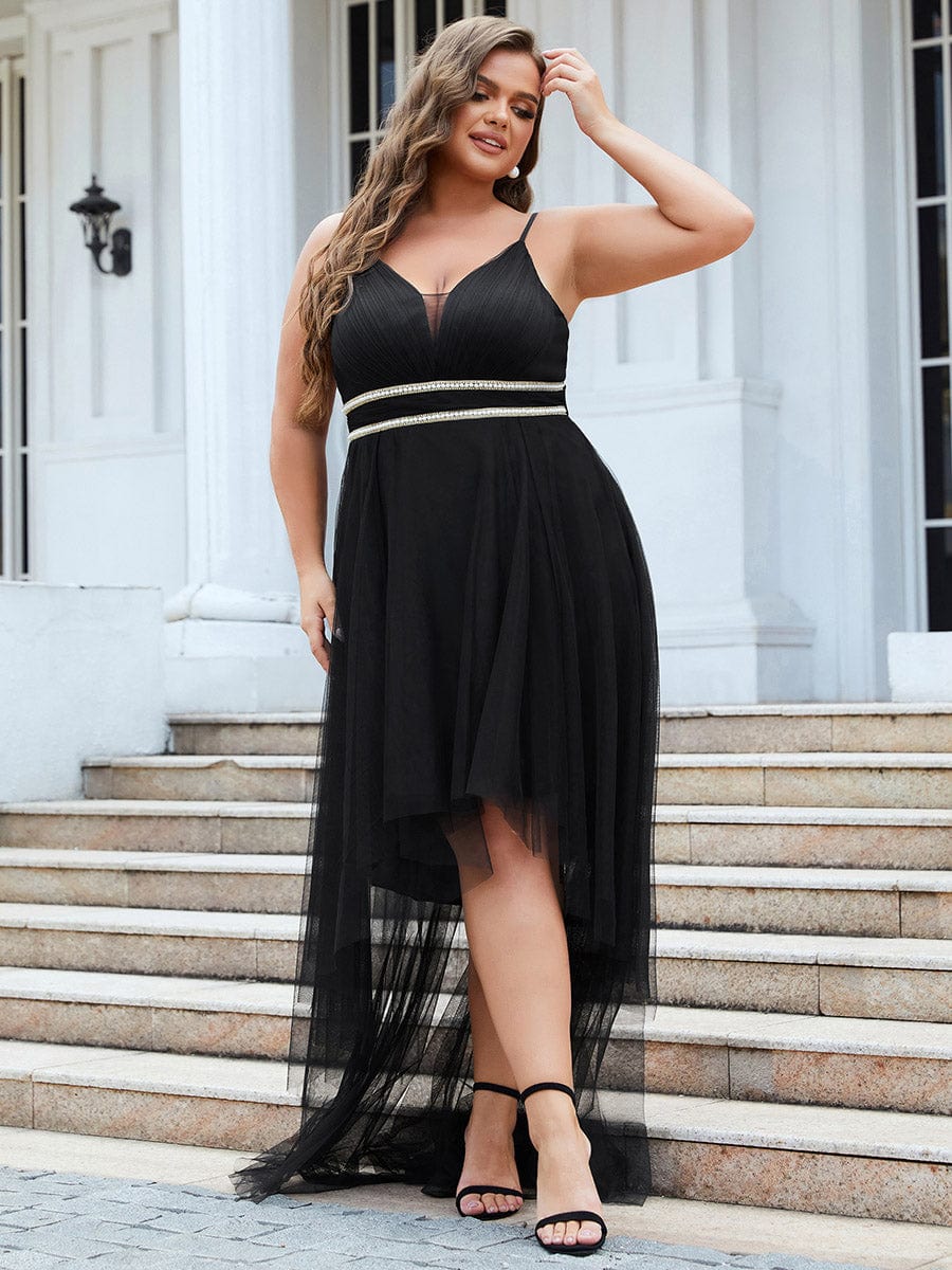 Elegant Spaghetti Strap High Low Plus Size Prom Dress