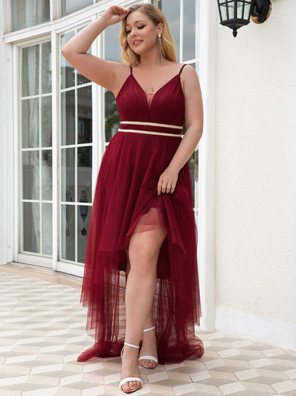 Elegant Spaghetti Strap High Low Plus Size Prom Dress