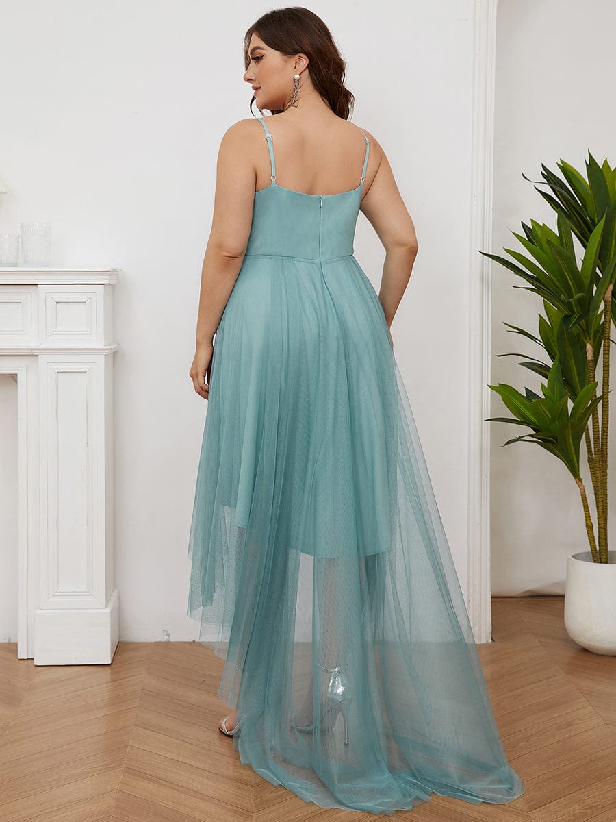Elegant Spaghetti Strap High Low Plus Size Prom Dress