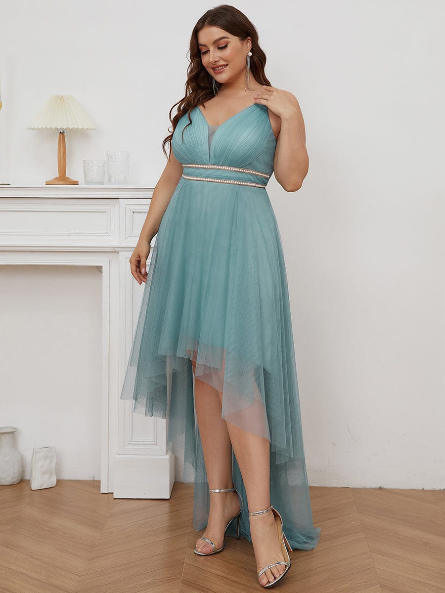 Elegant Spaghetti Strap High Low Plus Size Prom Dress