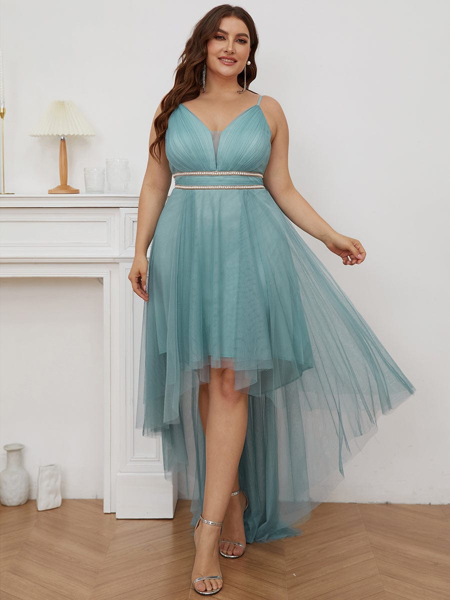 Elegant Spaghetti Strap High Low Plus Size Prom Dress