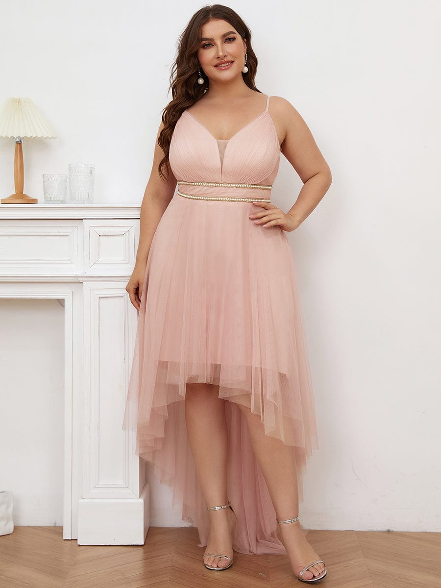 Elegant Spaghetti Strap High Low Plus Size Prom Dress