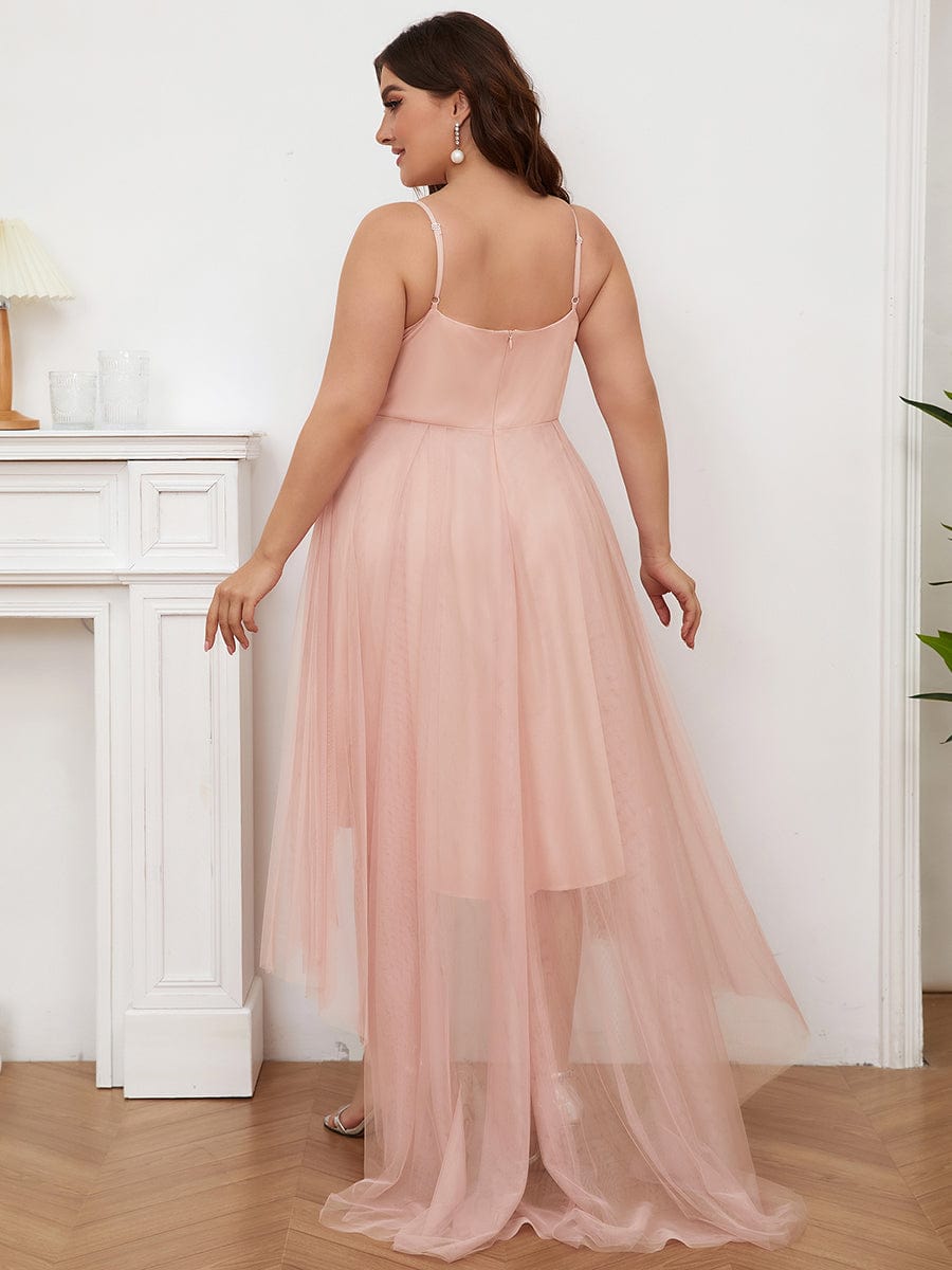 Elegant Spaghetti Strap High Low Plus Size Prom Dress