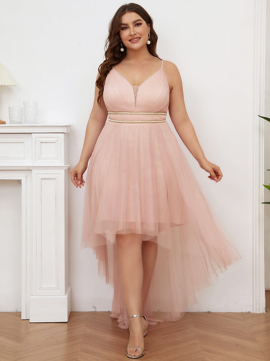 Elegant Spaghetti Strap High Low Plus Size Prom Dress