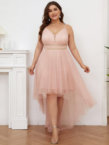 Elegant Spaghetti Strap High Low Plus Size Prom Dress