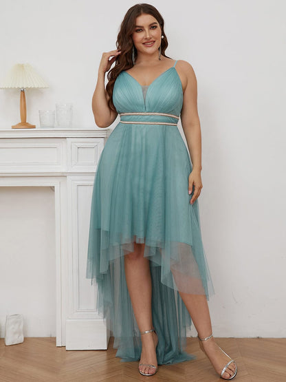 Elegant Spaghetti Strap High Low Plus Size Prom Dress