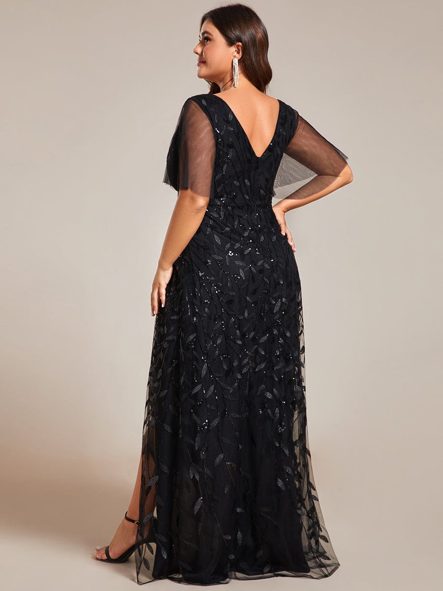 Elegant Sparkling Sequin V-Neck High Low Evening Gown