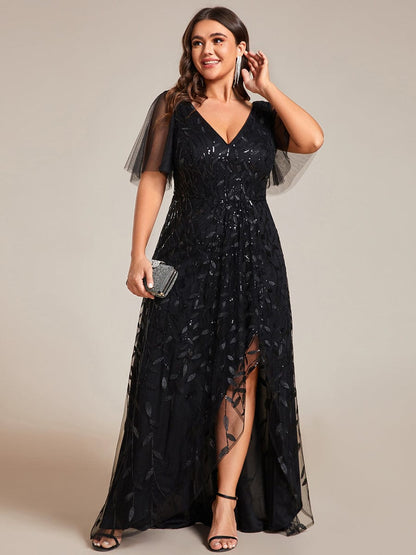 Elegant Sparkling Sequin V-Neck High Low Evening Gown